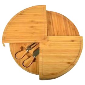 Bamboo Cheese Board with Cheese Knife Set 37 Cm Cheese Plate Rotating Serving Plate for Cheese and Appetite Gifts Cheese Tool