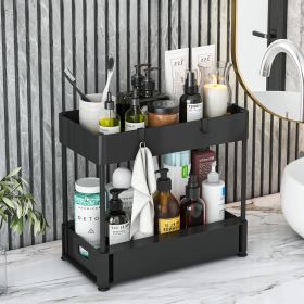 2 Tier Under Sink and Bathroom Organizer , Pull Out Cabinet Organizer for Kitchen Sink Storage, Black