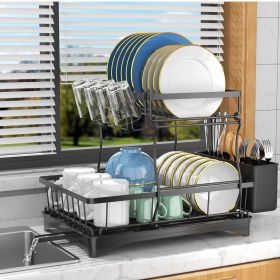 2 Tier Dish Rack for Kitchen Counter,Dish Drying Rack with 360Â°Drainage,Dish Drainboard Set with Cutlery Holder and 4 Cup Holder