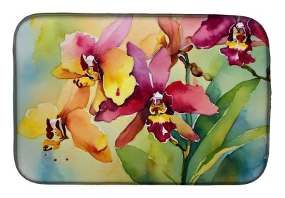 Orchids in Watercolor Dish Drying Mat Absorbent Dish Drying Mat Pad for Kitchen Counter Dish Drainer Mat for Countertop, 14 x 21", Multicolor