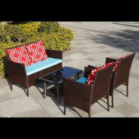 Four-Piece Sofa Set Table With Sofa Chair PE Rattan Outdoor Furniture HY4-001 Box *1 With Emerald Green Color Cushion