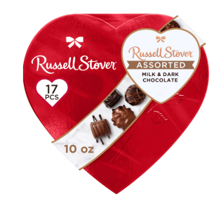 RUSSELL STOVER Valentine's Day Red Foil Heart Assorted Milk & Dark Chocolate Gift Box, 10 oz. (17 Pieces)