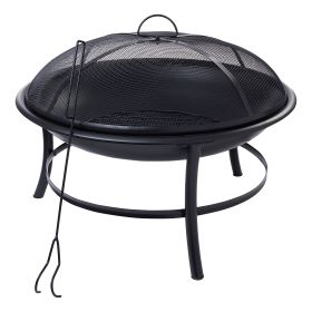 26" Round Iron Outdoor Wood Burning Fire Pit, Black