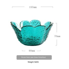 Japanese Style Hammer Pattern Petal Glass Bowl Plate Set (Option: L Bowl Lake Green Phnom Penh)