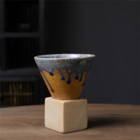 Ceramic Coffee Cup Water Cup Stoneware Ceramic Cup Funnel Shape Vintage Mug (Option: Kiln Baked Blue 150ml-150ml)