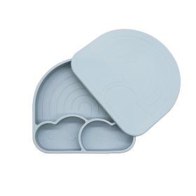Food Grade Silicone Integrated Split Format Dining Plate (Option: Dust Blue Same Color Cover)