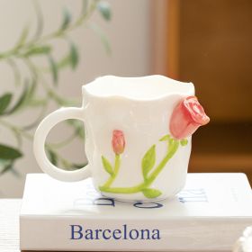 Design Three-dimensional Rose Relief Ceramic Water Cup Ins Ceramic Mug (Option: Red-420ml)