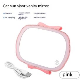 Automotive Sun Louver High Clearness Makeup Mirror LED Light (Color: Pink)