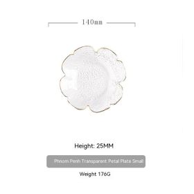 Japanese Style Hammer Pattern Petal Glass Bowl Plate Set (Option: S Disk Transparent Golden Edge)