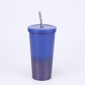 Stainless Steel Large-capacity Straw Insulation Cup (Option: Blue Purple-500ML)