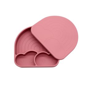 Food Grade Silicone Integrated Split Format Dining Plate (Option: Dark Red Same Color Cover)