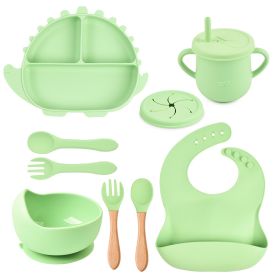 8-piece Children's Silicone Tableware Set Dinosaur Silicone Plate Bib Spoon Fork Cup Baby Silicone Plate (Option: Y3-A)