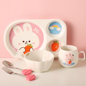 Tableware Set Cute Rabbit Children's Dinner Plate One Person Cup Bowl Creative Compartment Tray Breakfast Plate (Option: Rabbit 5 Pieces)