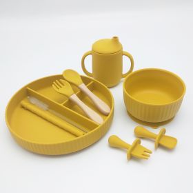 Striped Suction Dining Plate Bowl Spoon Fork Water Cup Set (Option: Passion Fruit)