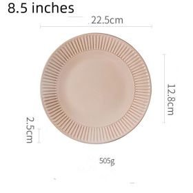 Vintage Ceramic Round Dessert Plate Rice Bowl (Option: Mud color-8.5inches-1PCS)