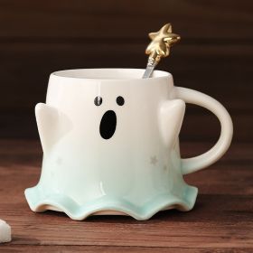 Halloween Cute Ghost Ceramic Cup (Option: 460ml XINGX Spoon Green-460ml)