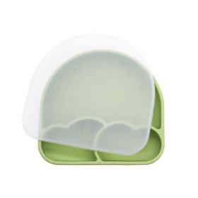Food Grade Silicone Integrated Split Format Dining Plate (Option: Olive Green Transparency Cover)