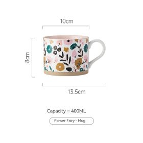 Japanese Flower Large Capacity Stoneware Cup (Option: FARCENT Mug-400ml)