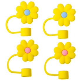 Colorful 4pcs Silicone Straw Covers Cap Set Flower Design For 10mm Straws (Option: Yellow-4pcs)