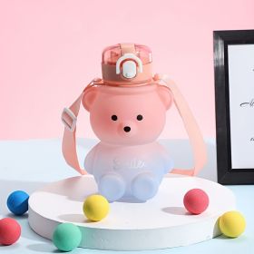 1pc Bear Cute Water Cup, Summer Plastic Cup, Portable Straw Cup, Large-capacity Water Bottle With Strap (Color: Pink, Capacity: 800ml)