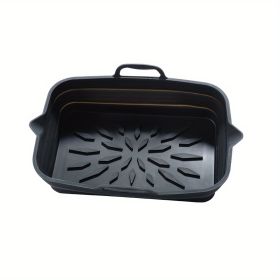 Rectangular Air Fryer Liners; Foldable Silicone Tray; Air Fryer Accessories; Reusable Grill Plate; Heat Resistant Microwave Silicone Plate; Home Kitch (Color: Black, Quantity: 2)