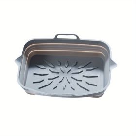 Rectangular Air Fryer Liners; Foldable Silicone Tray; Air Fryer Accessories; Reusable Grill Plate; Heat Resistant Microwave Silicone Plate; Home Kitch (Color: Grey, Quantity: 2)