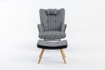 35.5 inch Rocking Chair, Soft Houndstooth Fabric Leather Fabric Rocking Chair for Nursery, Comfy Wingback Glider Rocker with Safe Solid Wood Base for