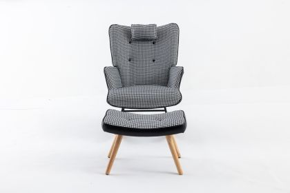 35.5 inch Rocking Chair, Soft Houndstooth Fabric Leather Fabric Rocking Chair for Nursery, Comfy Wingback Glider Rocker with Safe Solid Wood Base for (Color: as Pic)