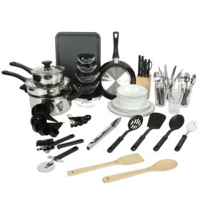 71-Piece Stainless Steel Silver Cookware Combo Set (Color: Black)