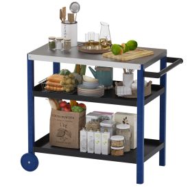 Patio Grill carts & Moveable kitchen island (Color: BLUE+BLACK)