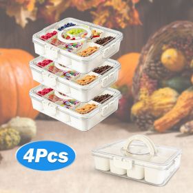 Divided Serving Tray 8 Compartments Snack Box Charcuterie Container Clear Snack Platter Organizer Storage Box with Lid Handle for Candy Nuts Cookies F (Quantity: 4Pcs)