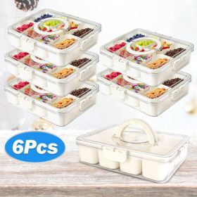 Divided Serving Tray 8 Compartments Snack Box Charcuterie Container Clear Snack Platter Organizer Storage Box with Lid Handle for Candy Nuts Cookies F (Quantity: 6Pcs)