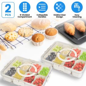 Divided Serving Tray 8 Compartments Snack Box Charcuterie Container Clear Snack Platter Organizer Storage Box with Lid Handle for Candy Nuts Cookies F (Quantity: 2Pcs)