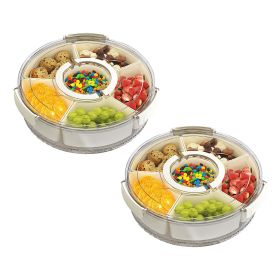 2Pcs Size Options Divided Serving Tray with Lid and Handle 360Â° Rotatable Snack Box Container with 6 Dividers Clear Portable Snack Platters for Fruit (size: 2Pcs S Size)