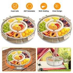 2Pcs Size Options Divided Serving Tray with Lid and Handle 360Â° Rotatable Snack Box Container with 6 Dividers Clear Portable Snack Platters for Fruit (size: 2Pcs L Size)