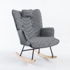 35.5 inch Rocking Chair, Soft Houndstooth Fabric Leather Fabric Rocking Chair for Nursery, Comfy Wingback Glider Rocker with Safe Solid Wood Base for