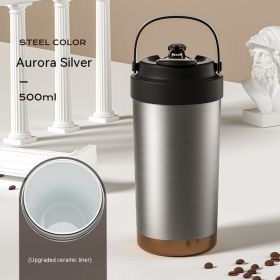 Female Student Portable Convenient Outdoor Coffee Cup (Option: Silver Ceramic Coated Liner-500ml)