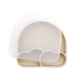 Food Grade Silicone Integrated Split Format Dining Plate (Option: Beige Transparency Cover)