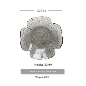 Japanese Style Hammer Pattern Petal Glass Bowl Plate Set (Option: L Plate Ash Gold Rim)
