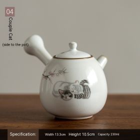 Ru Ware Side Handle Pot Natural Gracked Glaze Teapot Vintage Ceramic Tea Set (Option: Cat Lovers)