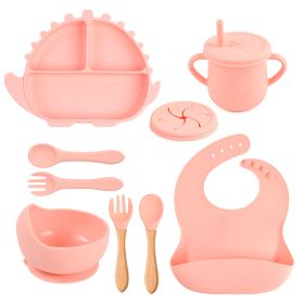 8-piece Children's Silicone Tableware Set Dinosaur Silicone Plate Bib Spoon Fork Cup Baby Silicone Plate (Option: Y12-F)